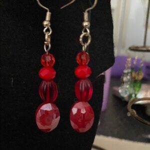 Red, Red, and Red Beaded Dangle Earrings